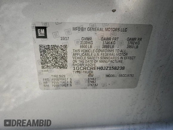 2018 Chevrolet Silverado 1500 LT with VIN 1GCRCREH0JZ158238, listed as a Copart auction lot 48698145 with Not Provided miles and Salvage Title. Bid and sale history available at DreamBid. Image 13.