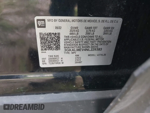 2022 GMC Terrain SLE z VIN 3GKALMEV4NL229383, wystawiony jako IAAI lot #41927702 z przebiegiem Nie podano mil oraz . Historia ofert i sprzedaży dostępna na DreamBid. Obrazek 9.