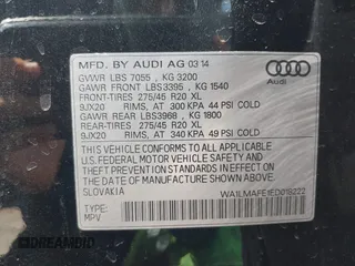 2014 Audi Q7 Premium Plus with VIN WA1LMAFE1ED018222, listed as a IAAI auction lot 42692262 with 144,540 mi miles and . Bid and sale history available at DreamBid. Image 9.
