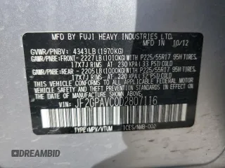 2013 Subaru Crosstrek Premium with VIN JF2GPAVC0D2807116, listed as a Copart auction lot 58535035 with 126,513 mi miles and Salvage title. Bid and sale history available at DreamBid. Image 14.