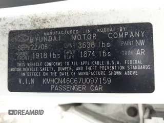 2007 Hyundai Accent GLS with VIN KMHCN46C67U097159, listed as a IAAI auction lot 41913373 with 103,303 mi miles. Bid and sale history available at carsss.com. Image 9.