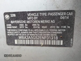 2014 BMW 3 Series 328i with VIN WBA3A5G52ENP31318, listed as a IAAI auction lot 42801411 with 149,355 mi miles and . Bid and sale history available at DreamBid. Image 9.