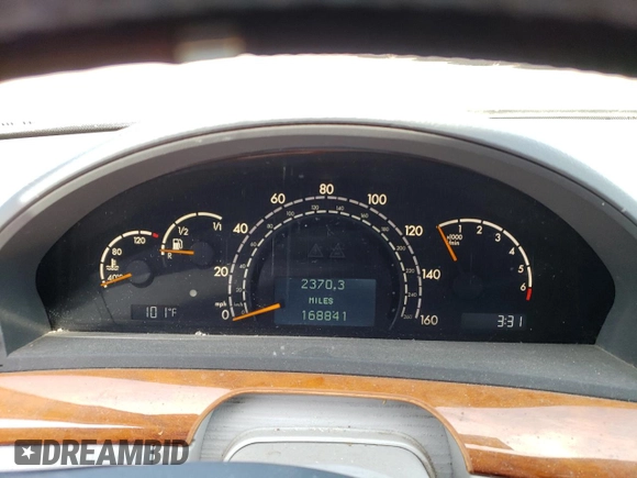 2001 Mercedes-Benz S-Class with VIN WDBNG70J31A196545, listed as a Copart auction lot 55136534 with 168,841 mi miles and Non Repairable. Bid and sale history available at carsss.com. Image 9.