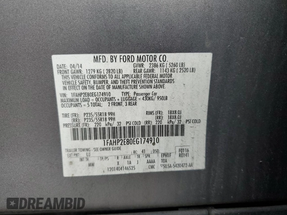 2014 Ford Taurus SEL z VIN 1FAHP2E80EG174910, wystawiony jako Copart lot #56070945 z przebiegiem 147 201 mil mil oraz Szkody całkowita. Historia ofert i sprzedaży dostępna na DreamBid. Obrazek 12.