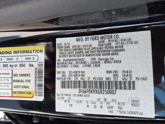 2016 Ford Fusion Titanium with VIN 3FA6P0K9XGR250007, listed as a IAAI auction lot 41775696 with 90,000 mi miles and . Bid and sale history available at DreamBid. Image 9.
