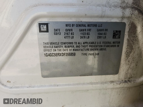 2013 Buick LaCrosse Leather with VIN 1G4GC5ERXDF266859, listed as a Copart auction lot 63530905 with 217,872 mi miles and Clean title. Bid and sale history available at DreamBid. Image 12.