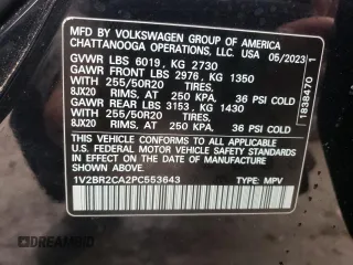 2023 Volkswagen Atlas SEL с VIN 1V2BR2CA2PC553643, выставлен на аукционе Copart как лот 86554434 с пробегом 16 257 миль миль и На запчасти • Non repairable. История ставок и продаж доступна на DreamBid. Изображение 16.