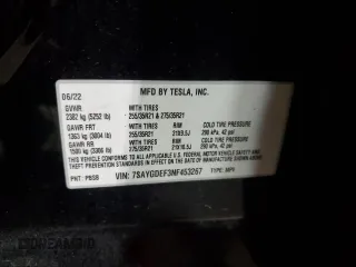 2022 Tesla Model Y Performance with VIN 7SAYGDEF3NF453267, listed as a Copart auction lot 53787615 with 82,452 mi miles and Salvage Title. Bid and sale history available at DreamBid. Image 14.