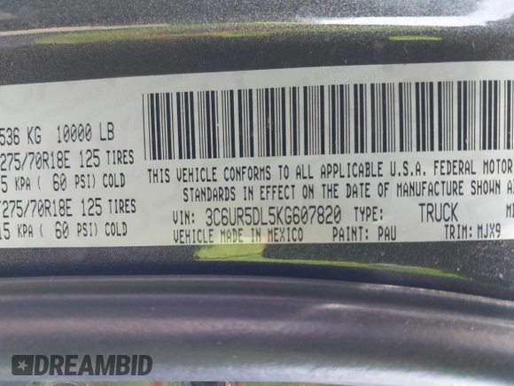 2019 Ram 2500 Lone Star с VIN 3C6UR5DL5KG607820, выставлен на аукционе IAAI как лот 41646952 с пробегом 115 983 миль миль и . История ставок и продаж доступна на DreamBid. Изображение 9.