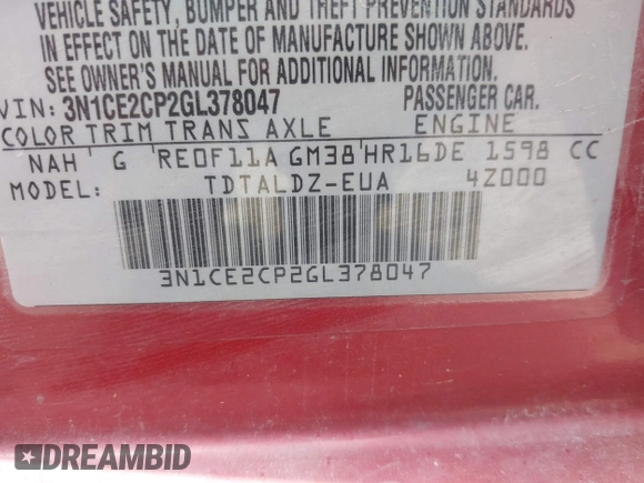 2016 Nissan Note S z VIN 3N1CE2CP2GL378047, wystawiony jako IAAI lot #42476476 z przebiegiem 181 335 mil mil oraz . Historia ofert i sprzedaży dostępna na DreamBid. Obrazek 9.
