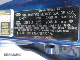 2018 Kia Forte LX with VIN 3KPFK4A77JE222924, listed as a IAAI auction lot 41896103 with 87,816 mi miles. Bid and sale history available at carsss.com. Image 9.