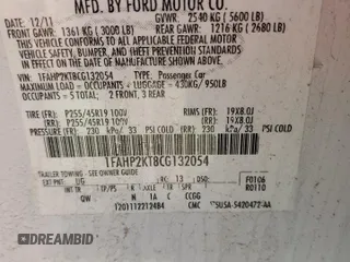 2012 Ford Taurus SHO with VIN 1FAHP2KT8CG132054, listed as a Copart auction lot 51629275 with 48,704 mi miles and Non repairable. Bid and sale history available at DreamBid. Image 12.