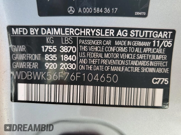 2006 Mercedes-Benz SLK 350 with VIN WDBWK56F76F104650, listed as a Copart auction lot 42739245 with 69,612 mi miles and Salvage title. Bid and sale history available at DreamBid. Image 12.