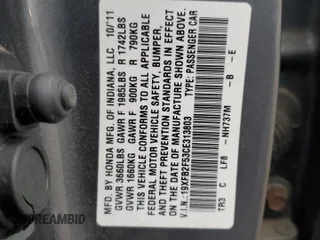 2012 Honda Civic LX with VIN 19XFB2F53CE313803, listed as a Copart auction lot 49202085 with 144,868 mi miles and Salvage Title. Bid and sale history available at DreamBid. Image 13.