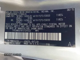 2015 Toyota Sequoia Limited with VIN 5TDJW5G14FS124552, listed as a IAAI auction lot 41692068 with 170,397 mi miles. Bid and sale history available at carsss.com. Image 9.