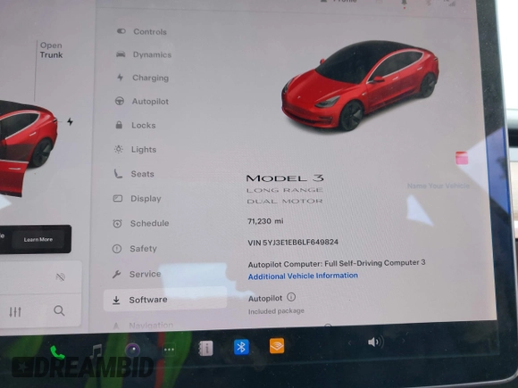 2020 Tesla Model 3 Long Range with VIN 5YJ3E1EB6LF649824, listed as a IAAI auction lot 41766020 with 71,230 mi miles. Bid and sale history available at carsss.com. Image 7.
