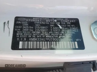 2023 Hyundai Kona SEL with VIN KM8K33AG7PU190018, listed as a Copart auction lot 54511335 with 61,389 mi miles and Non Repairable. Bid and sale history available at carsss.com. Image 14.
