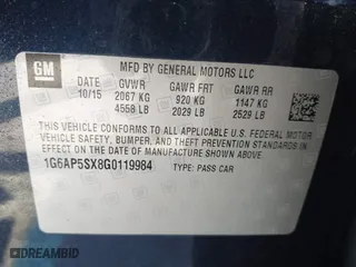 2016 Cadillac CTS Sedan RWD with VIN 1G6AP5SX8G0119984, listed as a IAAI auction lot 41679567 with 98,592 mi miles. Bid and sale history available at carsss.com. Image 9.