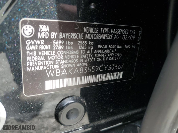 2009 BMW 7 Series 750i with VIN WBAKA83559CY33667, listed as a Copart auction lot 47262285 with 111,879 mi miles and Clean Title. Bid and sale history available at carsss.com. Image 12.