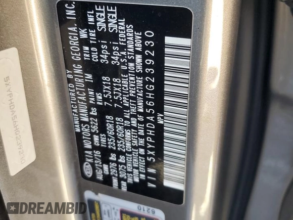 2017 Kia Sorento EX with VIN 5XYPHDA56HG239230, listed as a Copart auction lot 83670024 with 132,830 mi miles and Salvage Title. Bid and sale history available at DreamBid. Image 15.