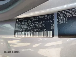 2004 BMW 3 Series M3 with VIN WBSBL93424PN55718, listed as a IAAI auction lot 41991754 with 154,498 mi miles and . Bid and sale history available at carsss.com. Image 9.