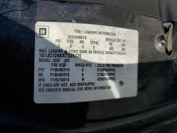1999 Chevrolet Cavalier with VIN 1G1JC124XX7325170, listed as a Copart auction lot 72225634 with 0 mi miles and Salvage Title. Bid and sale history available at carsss.com. Image 14.