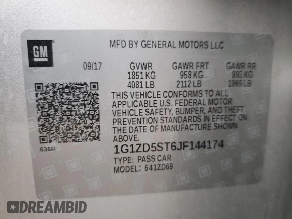 2018 Chevrolet Malibu LT with VIN 1G1ZD5ST6JF144174, listed as a Copart auction lot 47853385 with 112,371 mi miles and Salvage Title. Bid and sale history available at carsss.com. Image 13.