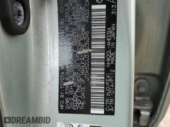 2007 Toyota Prius with VIN JTDKB20U373236295, listed as a Copart auction lot 53195625 with 262,298 mi miles and Salvage Title. Bid and sale history available at DreamBid. Image 12.