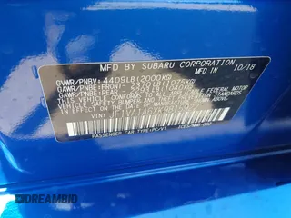 2019 Subaru WRX with VIN JF1VA1A6XK9815922, listed as a IAAI auction lot 42576804 with Not provided miles and . Bid and sale history available at DreamBid. Image 9.