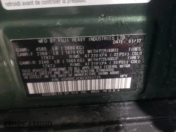 2012 Subaru Outback Limited z VIN 4S4BRCJC6C3253735, wystawiony jako Copart lot #59421065 z przebiegiem 86 511 mil mil oraz Szkoda całkowita • Salvage title. Historia ofert i sprzedaży dostępna na DreamBid. Obrazek 13.