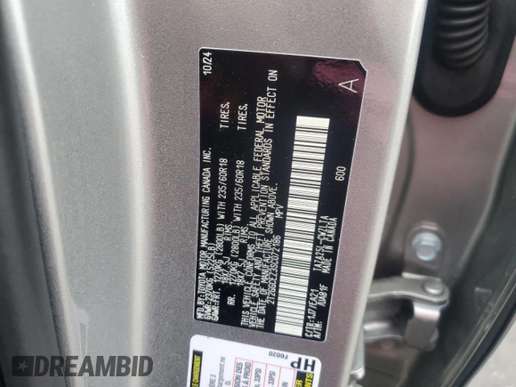 2025 Lexus NX 350 Premium with VIN 2T2GGCEZ3SC072186, listed as a Copart auction lot 59979045 with 7,331 mi miles and Salvage title. Bid and sale history available at DreamBid. Image 12.