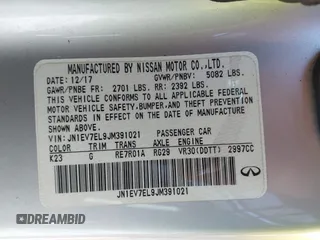 2018 Infiniti Q60 Luxe with VIN JN1EV7EL9JM391021, listed as a IAAI auction lot 41369592 with 112,732 mi miles and . Bid and sale history available at carsss.com. Image 9.