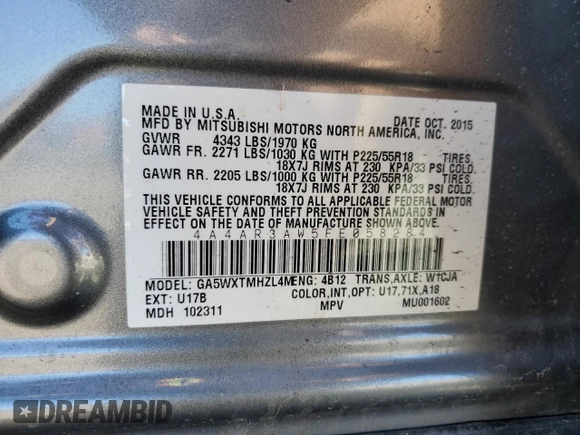 2015 Mitsubishi Outlander Sport 2.4 ES with VIN 4A4AR3AW5FE058284, listed as a Copart auction lot 47604365 with 150,276 mi miles and Salvage Title. Bid and sale history available at carsss.com. Image 13.
