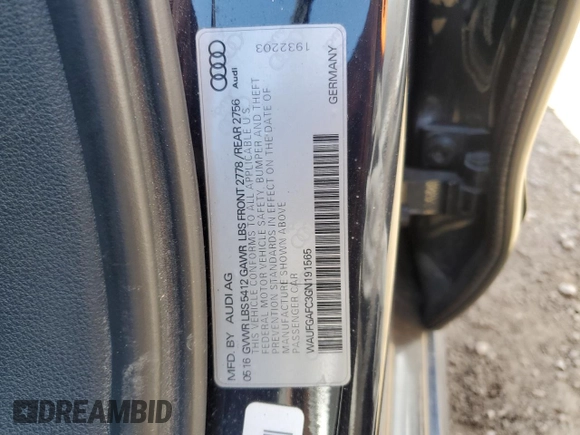 2016 Audi A6 Premium Plus z VIN WAUFGAFC3GN191565, wystawiony jako Copart lot #56167615 z przebiegiem 129 034 mil mil oraz Czysty tytuł • Clean title. Historia ofert i sprzedaży dostępna na DreamBid. Obrazek 12.