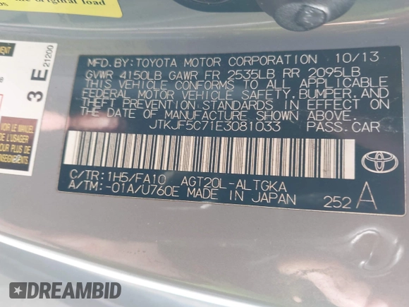 2014 Scion tC z VIN JTKJF5C71E3081033, wystawiony jako IAAI lot #41928949 z przebiegiem 144 112 mil mil oraz . Historia ofert i sprzedaży dostępna na DreamBid. Obrazek 9.