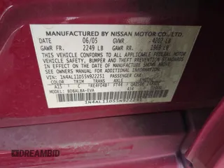 2005 Nissan Altima 2.5 S with VIN 1N4AL11D55N922251, listed as a IAAI auction lot 41964617 with 155,222 mi miles. Bid and sale history available at carsss.com. Image 9.