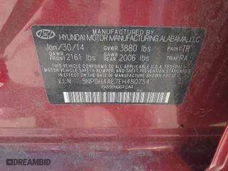 2014 Hyundai Elantra Limited with VIN 5NPDH4AE7EH480754, listed as a IAAI auction lot 40655335 with 125,162 mi miles. Bid and sale history available at carsss.com. Image 9.