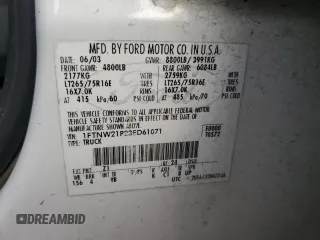 2003 Ford F-250 XL with VIN 1FTNW21P23ED61071, listed as a Copart auction lot 46162565 with 176,853 mi miles and Salvage title. Bid and sale history available at DreamBid. Image 14.