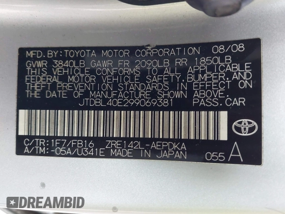 2009 Toyota Corolla with VIN JTDBL40E299069381, listed as a IAAI auction lot 41838258 with 197,992 mi miles. Bid and sale history available at carsss.com. Image 9.