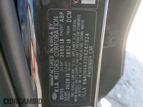 2013 Kia Rio EX с VIN KNADN4A35D6247324, выставлен на аукционе Copart как лот 60033015 с пробегом 105 144 миль миль и Списание • Salvage title. История ставок и продаж доступна на DreamBid. Изображение 12.
