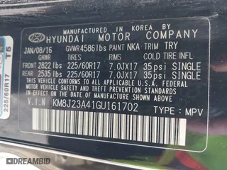 2016 Hyundai Tucson SE with VIN KM8J23A41GU161702, listed as a IAAI auction lot 40334076 with 109,222 mi miles. Bid and sale history available at carsss.com. Image 9.