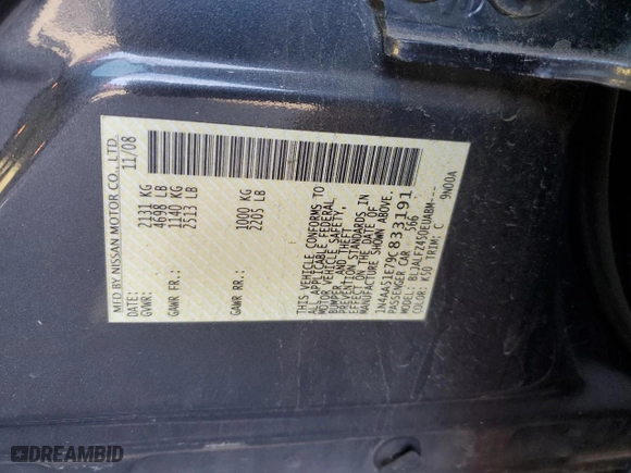 2009 Nissan Maxima 3.5 S with VIN 1N4AA51E79C833191, listed as a Copart auction lot 85672854 with 128,605 mi miles and Salvage Title. Bid and sale history available at carsss.com. Image 14.