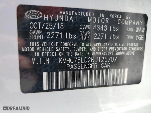 2019 Hyundai Ioniq Plug-In Hybrid Limited with VIN KMHC75LD2KU125707, listed as a Copart auction lot 72266534 with 59,179 mi miles and Salvage Title. Bid and sale history available at carsss.com. Image 13.