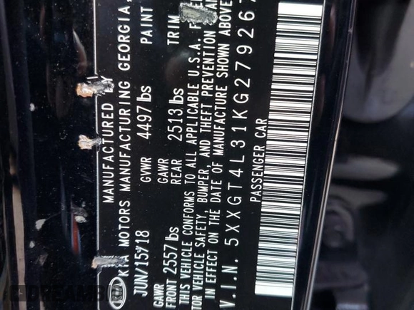 2019 Kia Optima LX with VIN 5XXGT4L31KG279267, listed as a Copart auction lot 42716425 with 83,062 mi miles and Non Repairable. Bid and sale history available at DreamBid. Image 12.