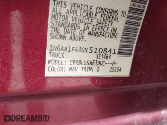 2016 Nissan Titan XD S with VIN 1N6AA1F43GN510841, listed as a IAAI auction lot 41814864 with 163,025 mi miles. Bid and sale history available at carsss.com. Image 9.