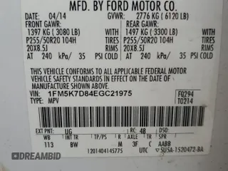 2014 Ford Explorer XLT z VIN 1FM5K7D84EGC21975, wystawiony jako Copart lot #58429485 z przebiegiem 159 240 mil mil oraz Szkoda całkowita • Salvage title. Historia ofert i sprzedaży dostępna na DreamBid. Obrazek 13.