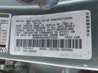 2005 Toyota Corolla CE with VIN 1NXBR32EX5Z373910, listed as a IAAI auction lot 42230582 with 64,004 mi miles and . Bid and sale history available at DreamBid. Image 9.