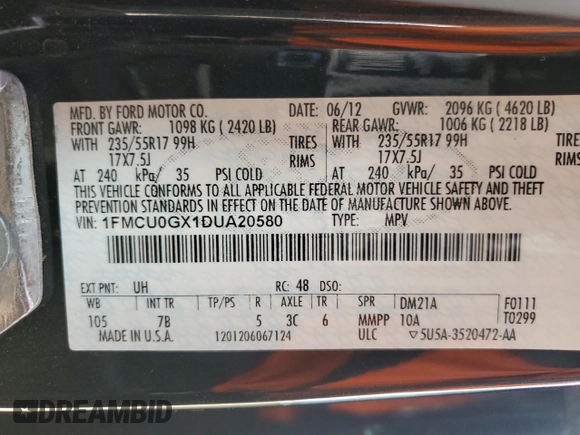 2013 Ford Escape SE z VIN 1FMCU0GX1DUA20580, wystawiony jako Copart lot #52644595 z przebiegiem 151 143 mil mil oraz Szkoda całkowita • Salvage title. Historia ofert i sprzedaży dostępna na DreamBid. Obrazek 15.