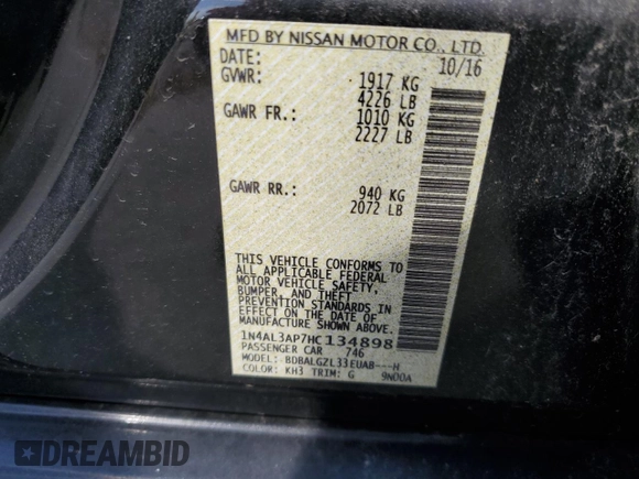 2017 Nissan Altima SV with VIN 1N4AL3AP7HC134898, listed as a Copart auction lot 62572435 with 99,358 mi miles and Clean title. Bid and sale history available at DreamBid. Image 12.