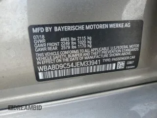 2018 BMW 3 Series 330i xDrive with VIN WBA8D9C54JEM33941, listed as a Copart auction lot 59501545 with 46,016 mi miles and Salvage title. Bid and sale history available at DreamBid. Image 12.